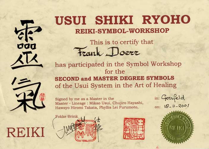 Reiki Symbole Workshop Urkunde